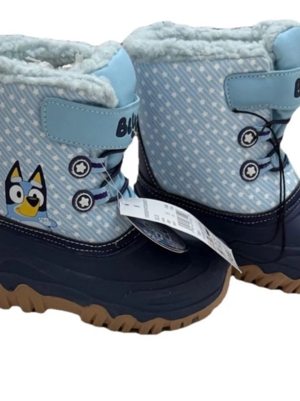 Light and dark Blue Kids' Insulated Winter Boots with white stars toddler size 8